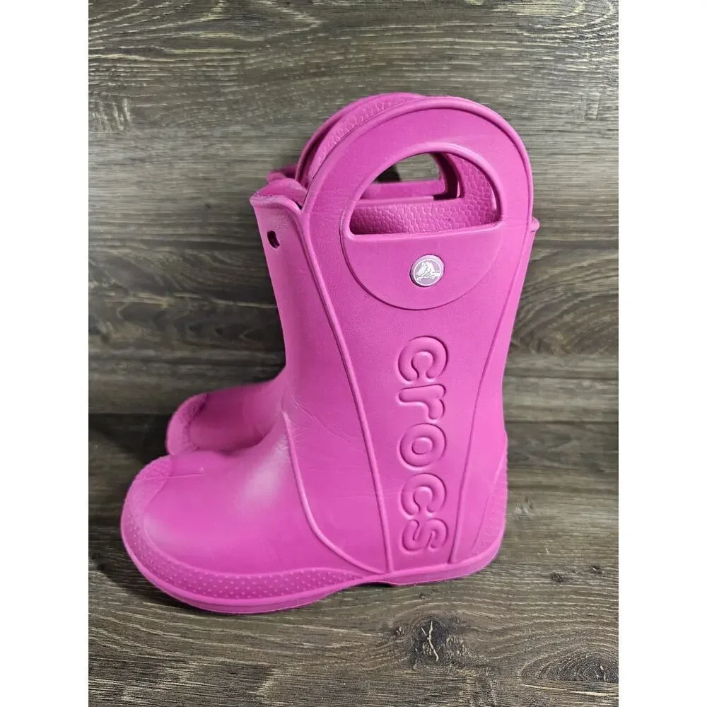Crocs Childrens Sz 2 Junior Handle It Rain Boot Waterproof Croslite Pink Boots